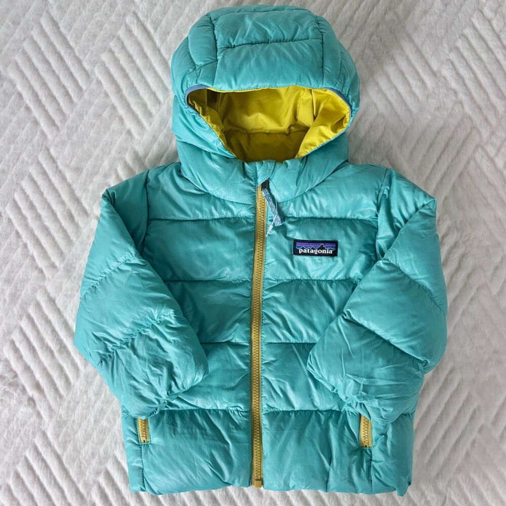 Patagonia Baby 6-12M Hi-Loft Down Sweater Hoody Teal Blue Puffer Jacket NWOT